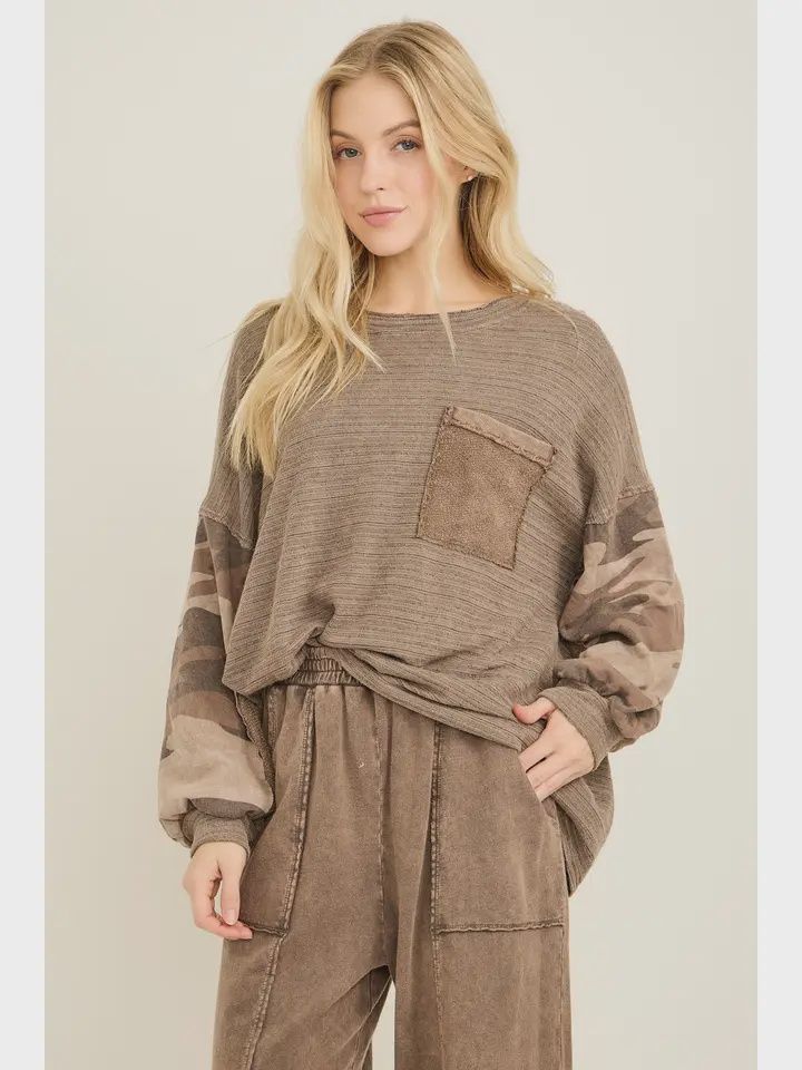 Mineral Washed Camo Detail Sweater Sweatshirt