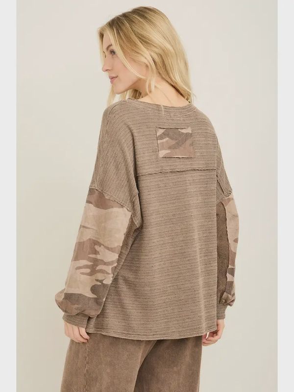 Mineral Washed Camo Detail Sweater Sweatshirt