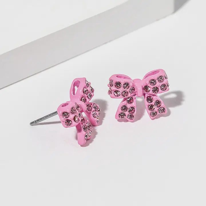 Crystal Rhinestone Bow Stud Earrings