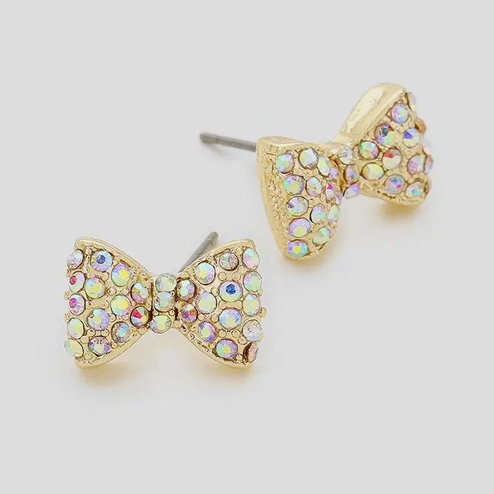 Crystal Bow Stud AB/Gold Earrings