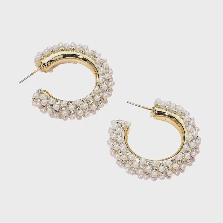 Pearl Embellished Hoop Earrings
