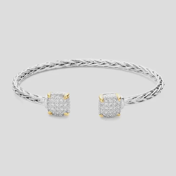 Square Cz Stone Cluster Tip Cuff Bracelet