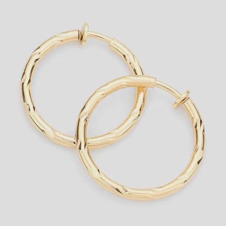 1.25&quot; Hypoallergenic Textured Metal Clip On Hoop Earrings