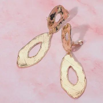Abstract Oversized Textured Metal Drop Clip On Earrings