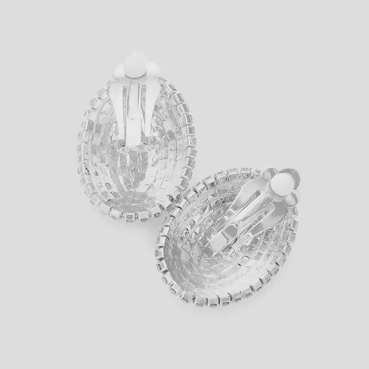 Rhinestone Pave Oval Evening Clip On Earrings