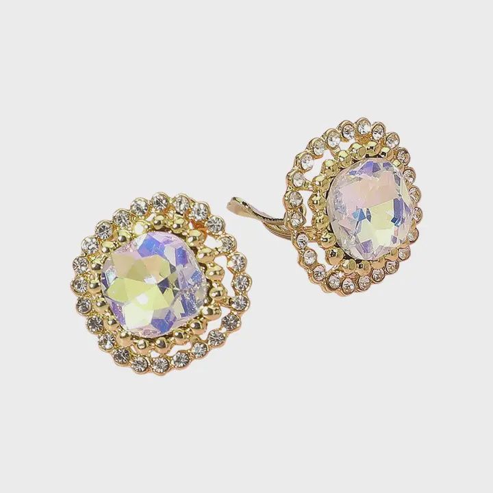 Radiant Rhinestone Halo Clip On Earrings
