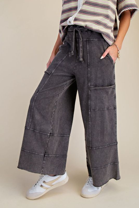 Black Mineral Washed Terry Knit Pants