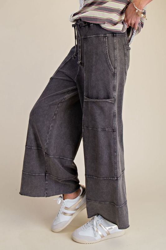 Black Mineral Washed Terry Knit Pants