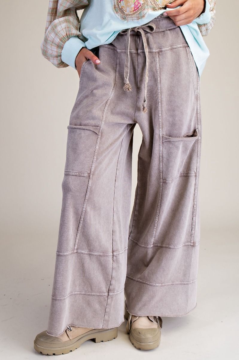 Mushroom Mineral Washed Terry Knit Pants