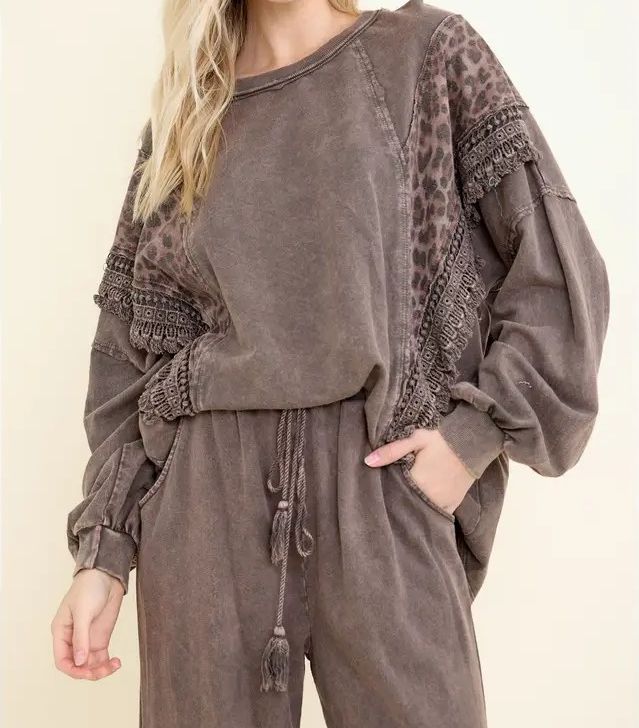 Mineral Washed Cheetah Leopard Fringe Tassel-Ash Oak