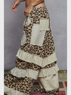 Textured Twill Contrast Ruffle Printed Woven Wide Pants