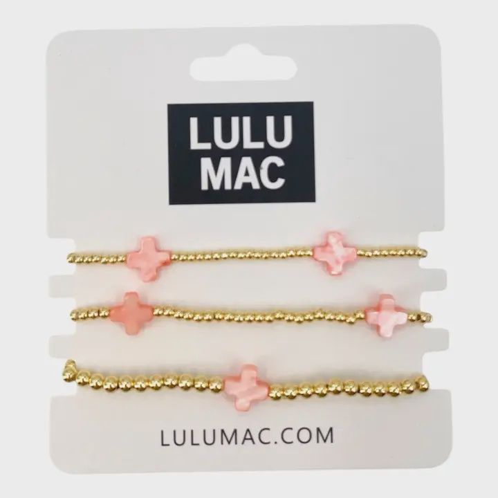 LULU Mac 3 Strand Bracelet-Cross/Pink