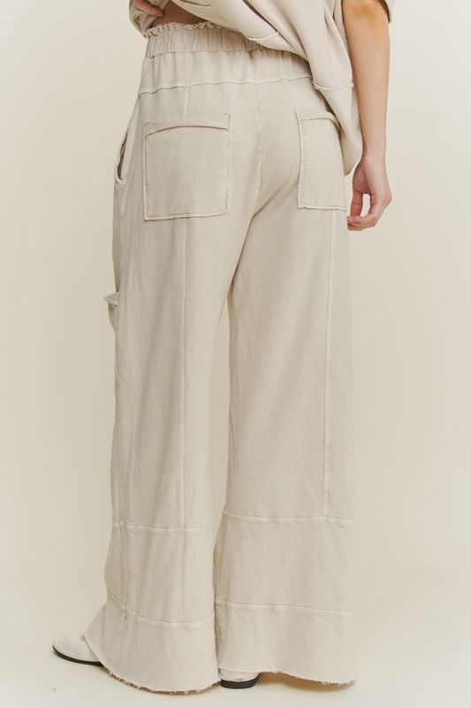 Best Mineral Wash Wide Leg Cropped Pants-Natural