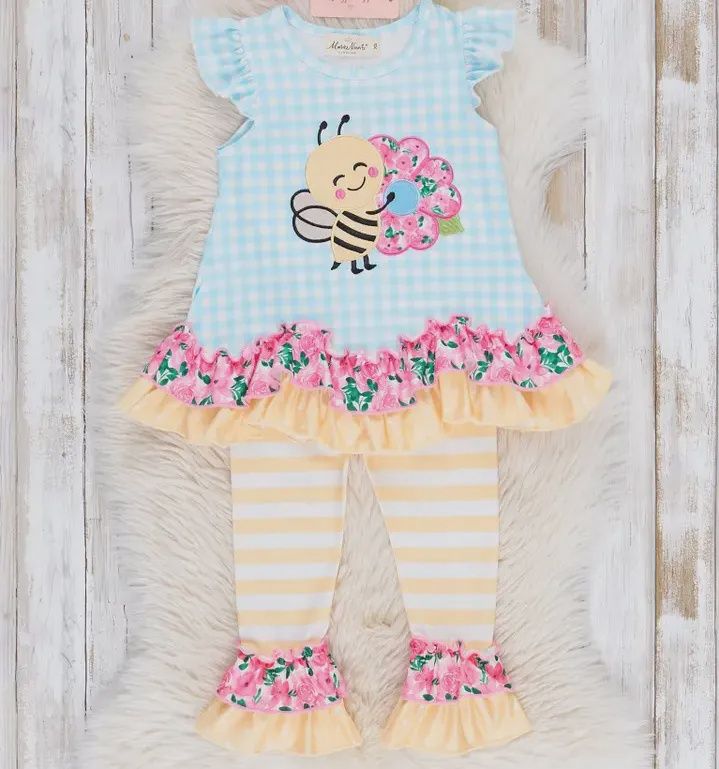Sweet Bee Embroidered Ruffle Outfit