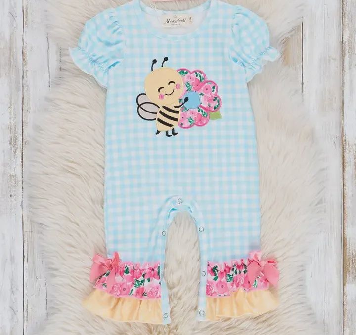 Sweet Bee Embroidered Ruffle Romper