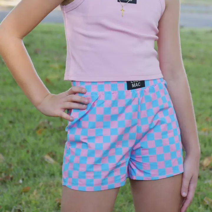 LULU Mac Blue/Pink Check Kids Shorts
