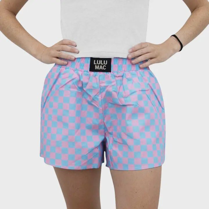 LULU Mac Blue &amp; Pink Check Boxer Short
