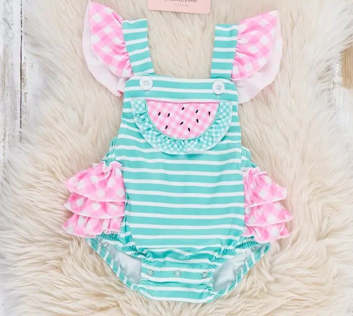Watermelon Gingham Ruffle Bubble Romper