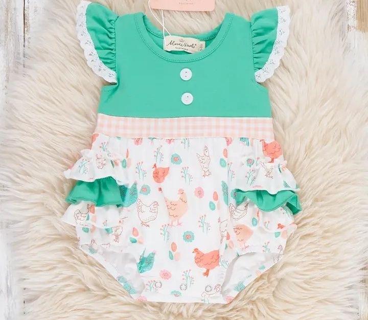 Springtime Coop Ruffle Bubble Romper