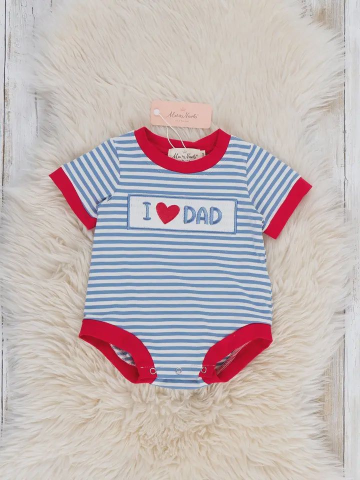 I Love Dad Stripe Smocked Romper