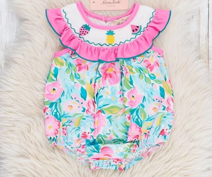 Fruity Summer Garden Smocked Bubble Romper
