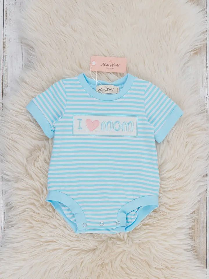 I Love Mom Stripe Smocked Romper