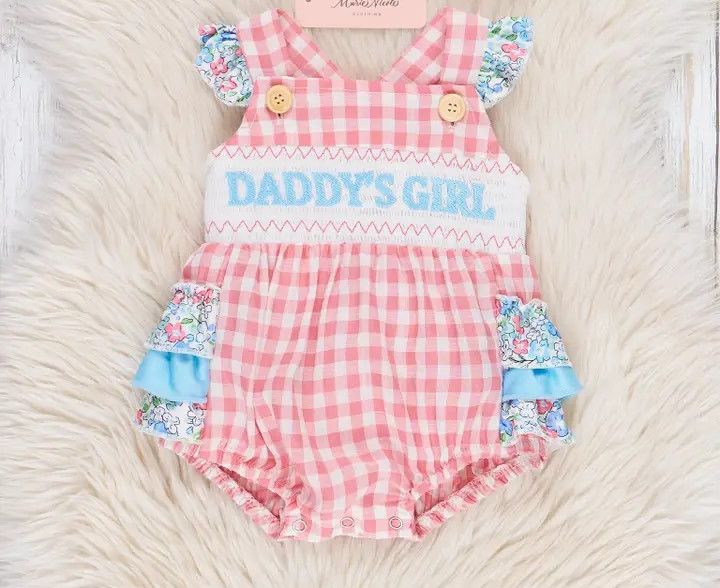 Pink Gingham Daddy's Girl Smocked Ruffle Bubble
