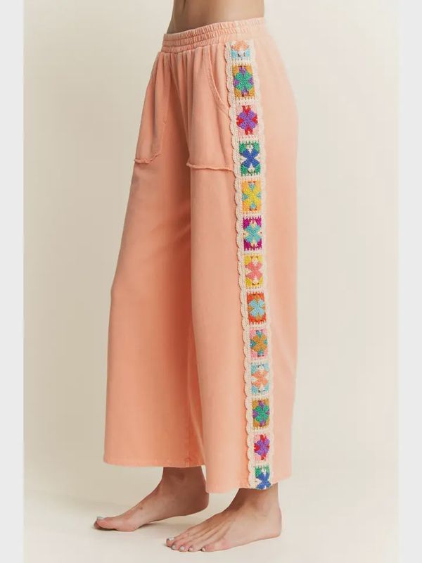 Mineral Washed Real Crochet Patch Side Trim Pants
