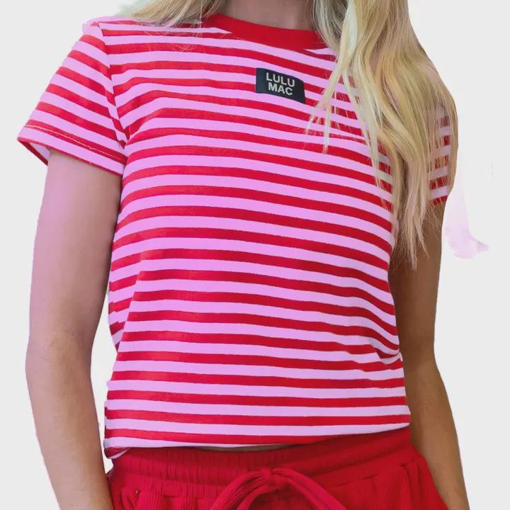 LULU Mac-Stripe Baby Doll Top Short Sleeve Red/Pink