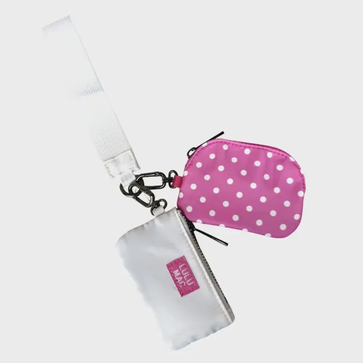 LULU Mac Hot Pink/White Dots Double Pouch Wristlet