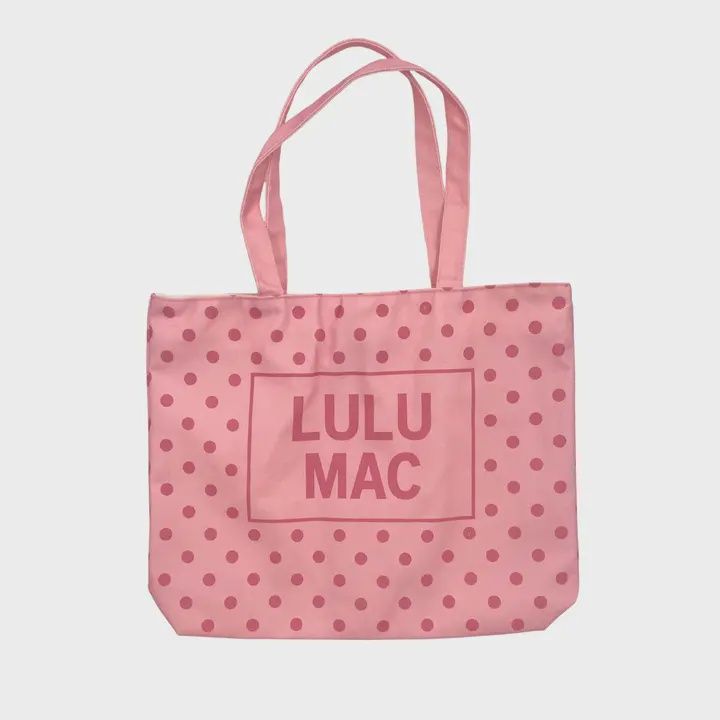 Lulu Mac Canvas Tote Hot Pink Dot on Light Pink