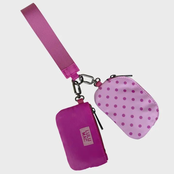 LULU Mac Pink/Hot Pink Dots Double Pouch Wristlet