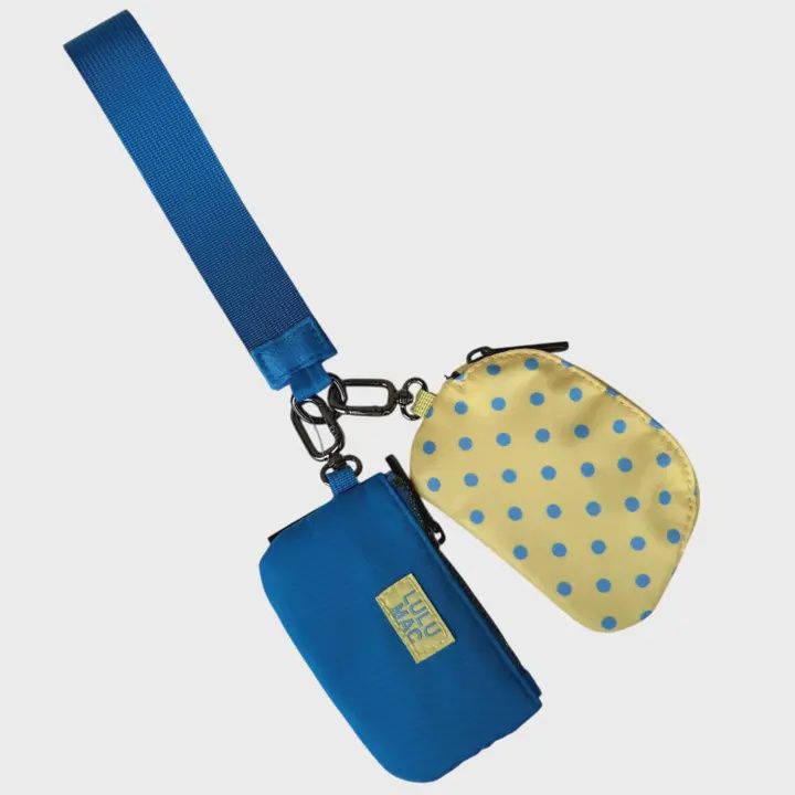 LULU Mac Butter/Blue Dots Double Pouch Wristlet