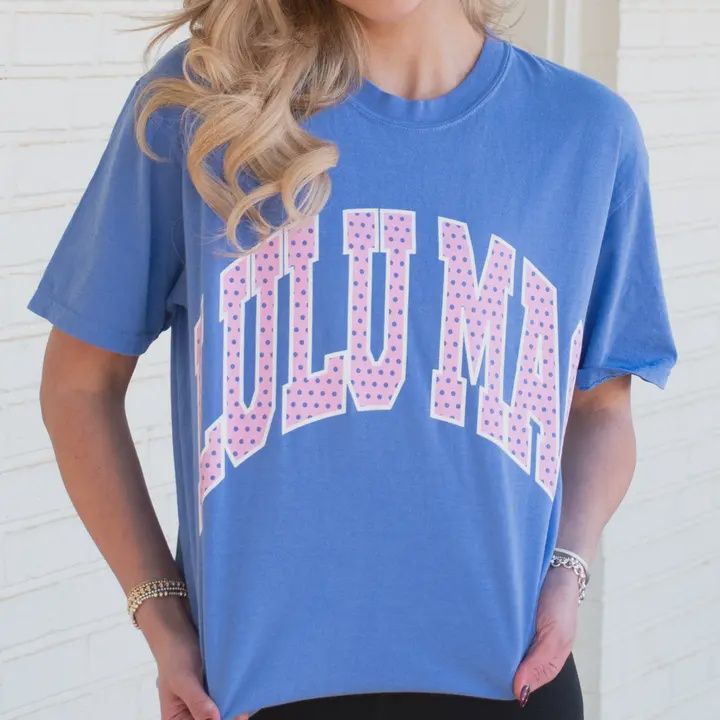 LULU Mac Polka Dot Comfort Colors Tee - Flo Blu