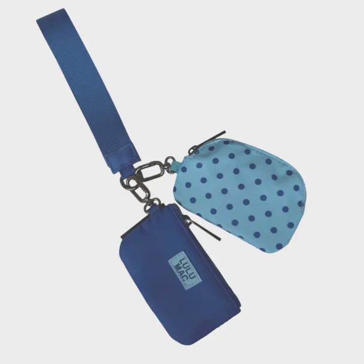 LULU Mac Blue/Navy Dots Double Pouch Wristlets