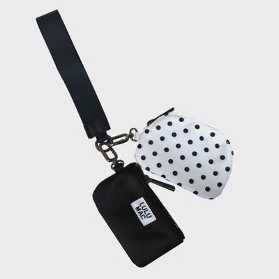 LULU Mac Hot White/Black Dots Double Pouch Wristlet