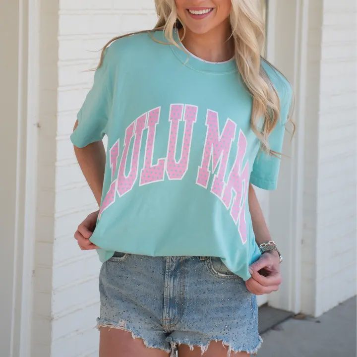 LULU Mac Polka Dot Comfort Colors Tee - Chalky Mint