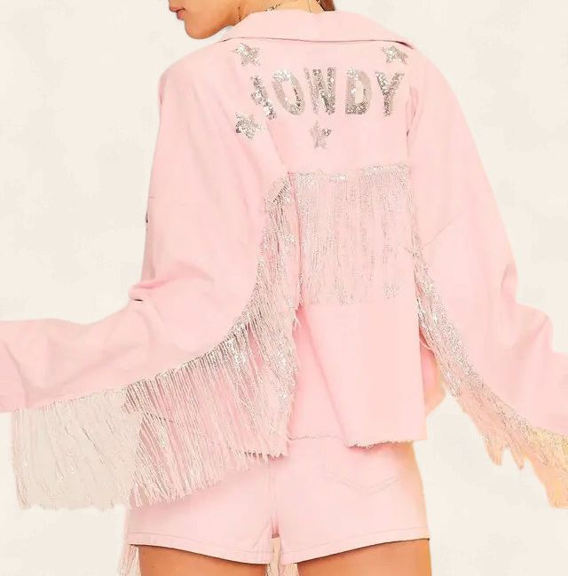 Howdy Sequin Fringe and Star Patches Jacket