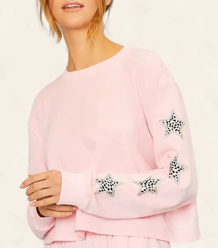 Beads Animal Print Star Patch Crop Sweatshirts