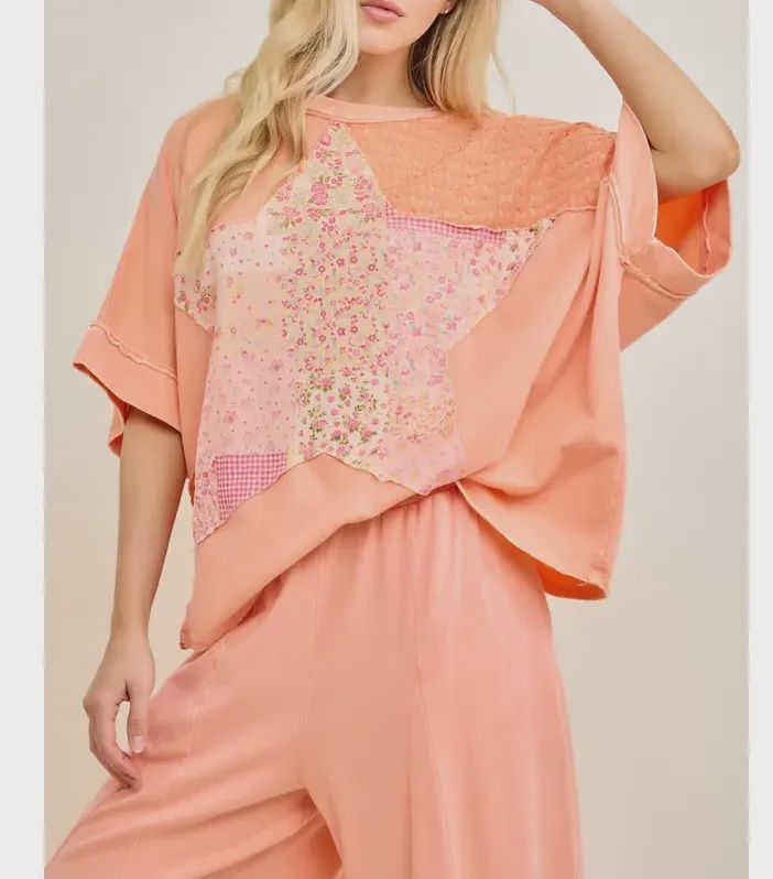 Mineral Washed Spring Star Top-Papaya