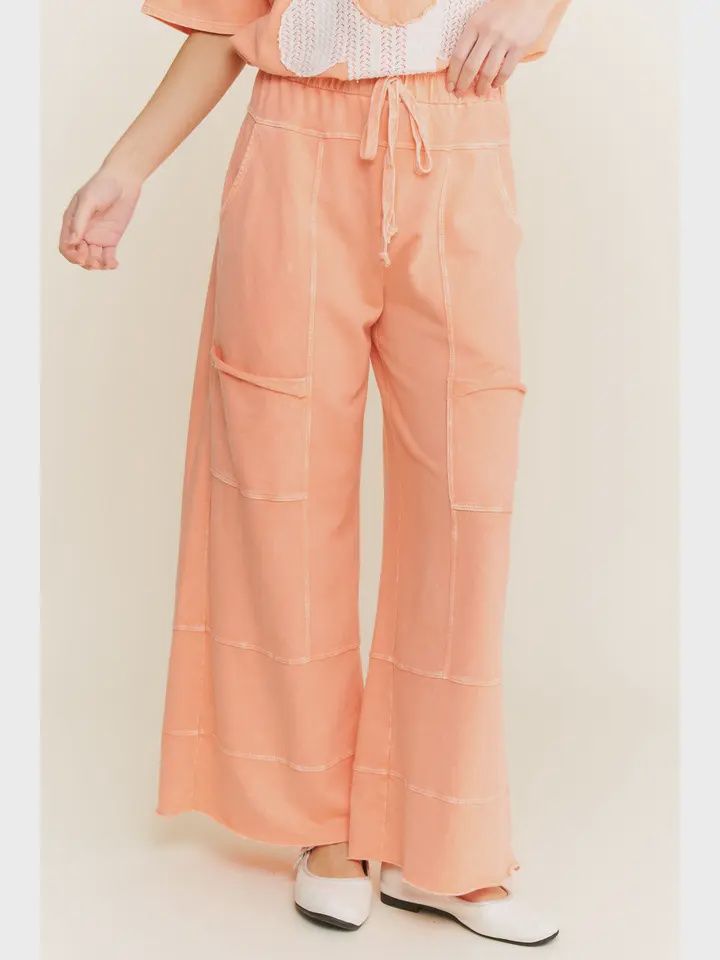 Mineral Wash Wide Leg Cropped Pants-Papaya