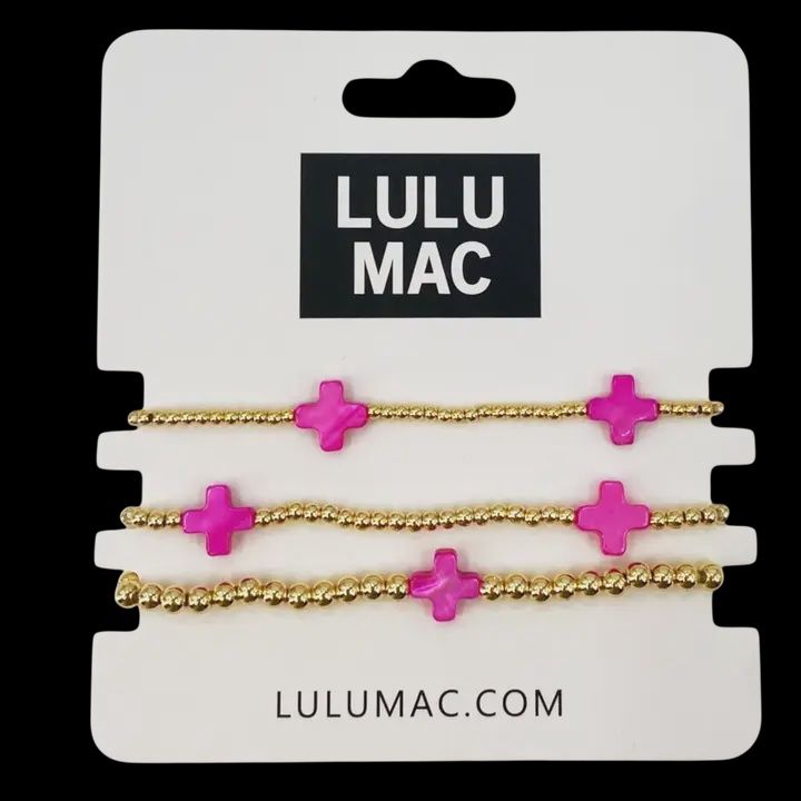 LULU Mac 3 Strand Bracelet-Cross/Hot Pink