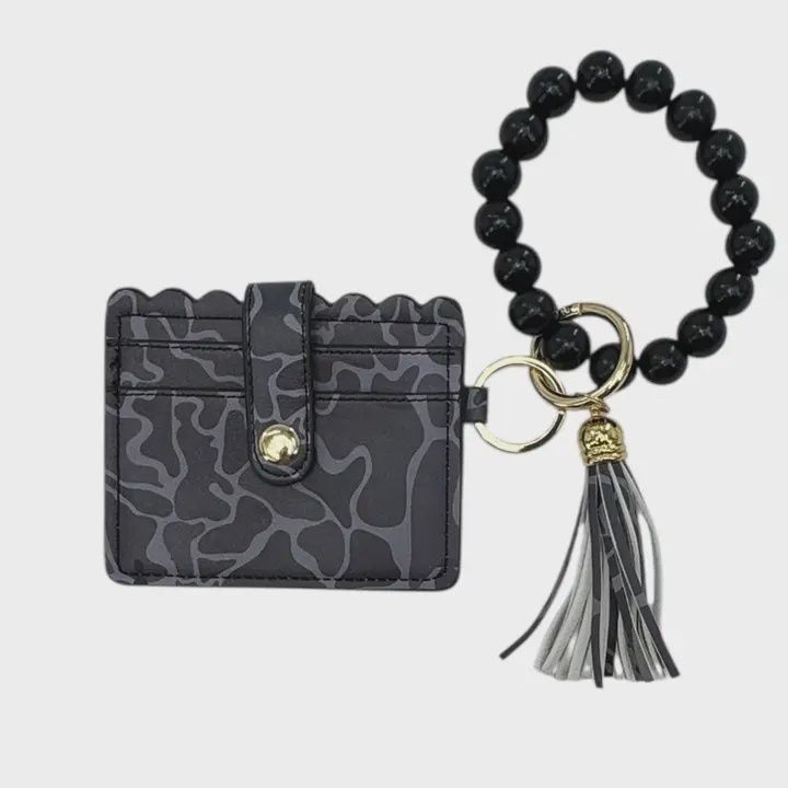 LULU Mac Beaded Wristlet Id Wallet Black Camo