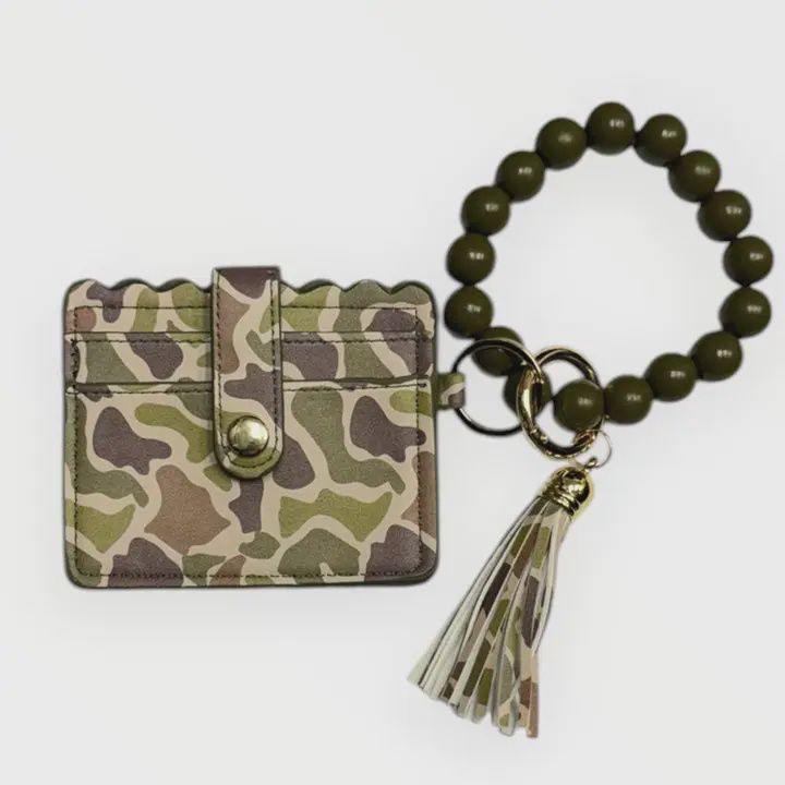 LULU Mac Beaded Wristlet Id Wallet Dark Camo