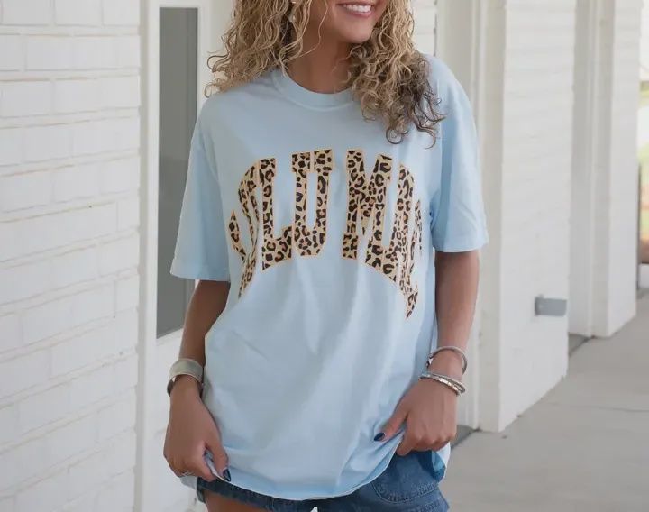 LULU Mac Leopard Comfort Colors Tee -Chambray
