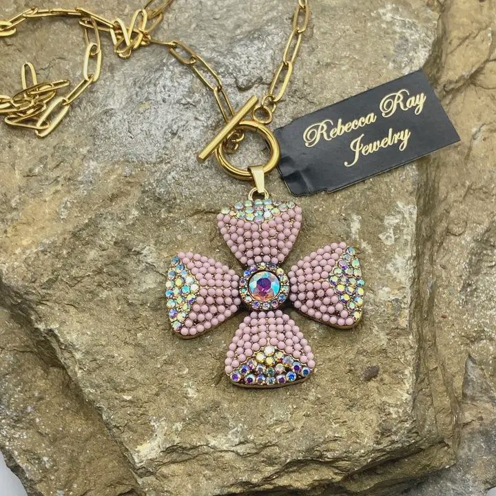 Boho Pink Floral Charm Necklace