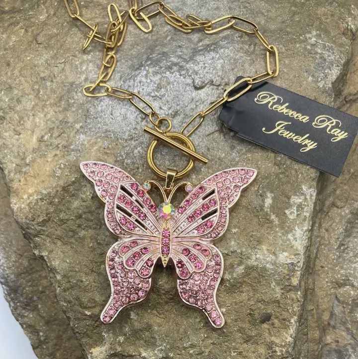 Boho Crystal Butterfly Charm Necklace