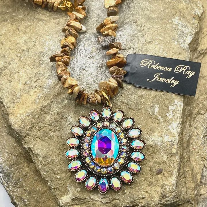 Boho Gemstone Concho Crystal Necklace