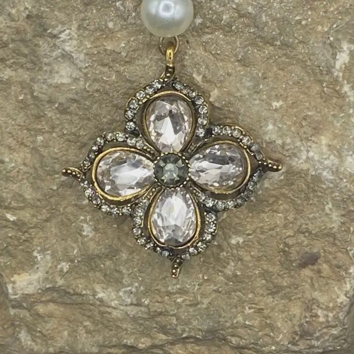 Vintage Boho Necklace with Crystal Floral Charm