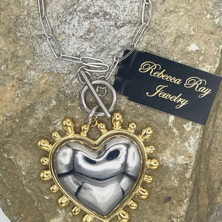 Boho Statement Puffed Heart Charm Necklace